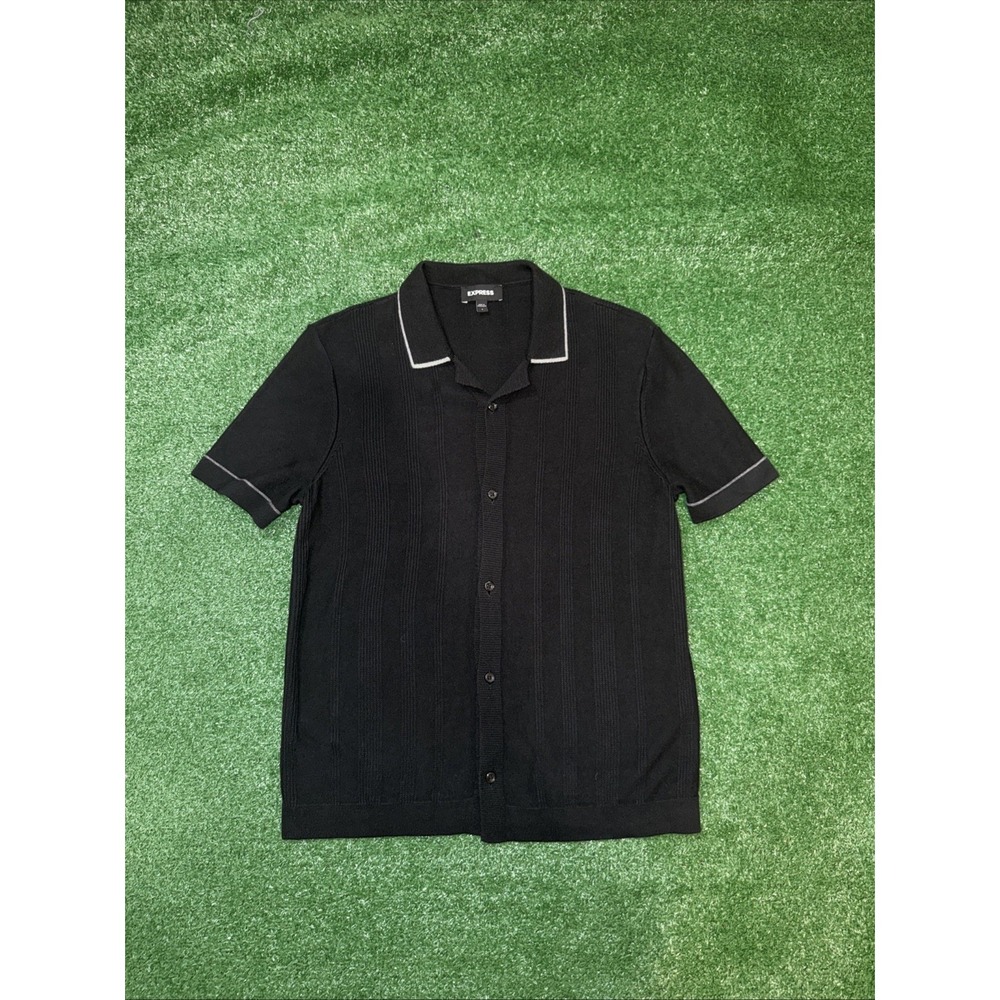 Express Mens Black Sweater Polo Size‎ Small Knit Short Sleeve Shirt